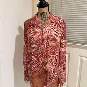 Russell Kemp orangish Red and Cream Patterned Blouse size 12